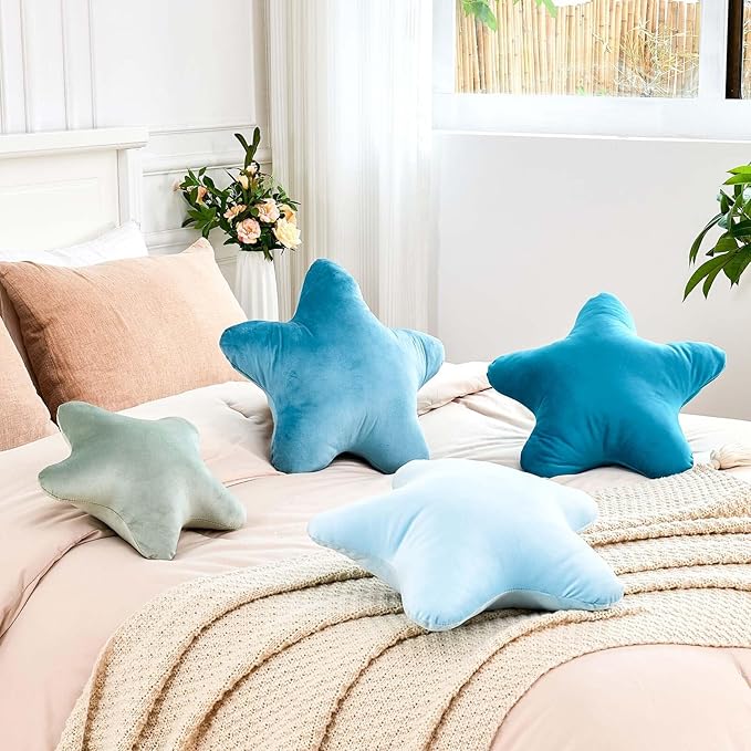 Sage Green Star Throw Pillow, Cute Star Pillow Room Decor, Soft 14.9" Star Shaped Decorative Throw Pillow for Bedroom, Star Plush Floor Cushions Pillows