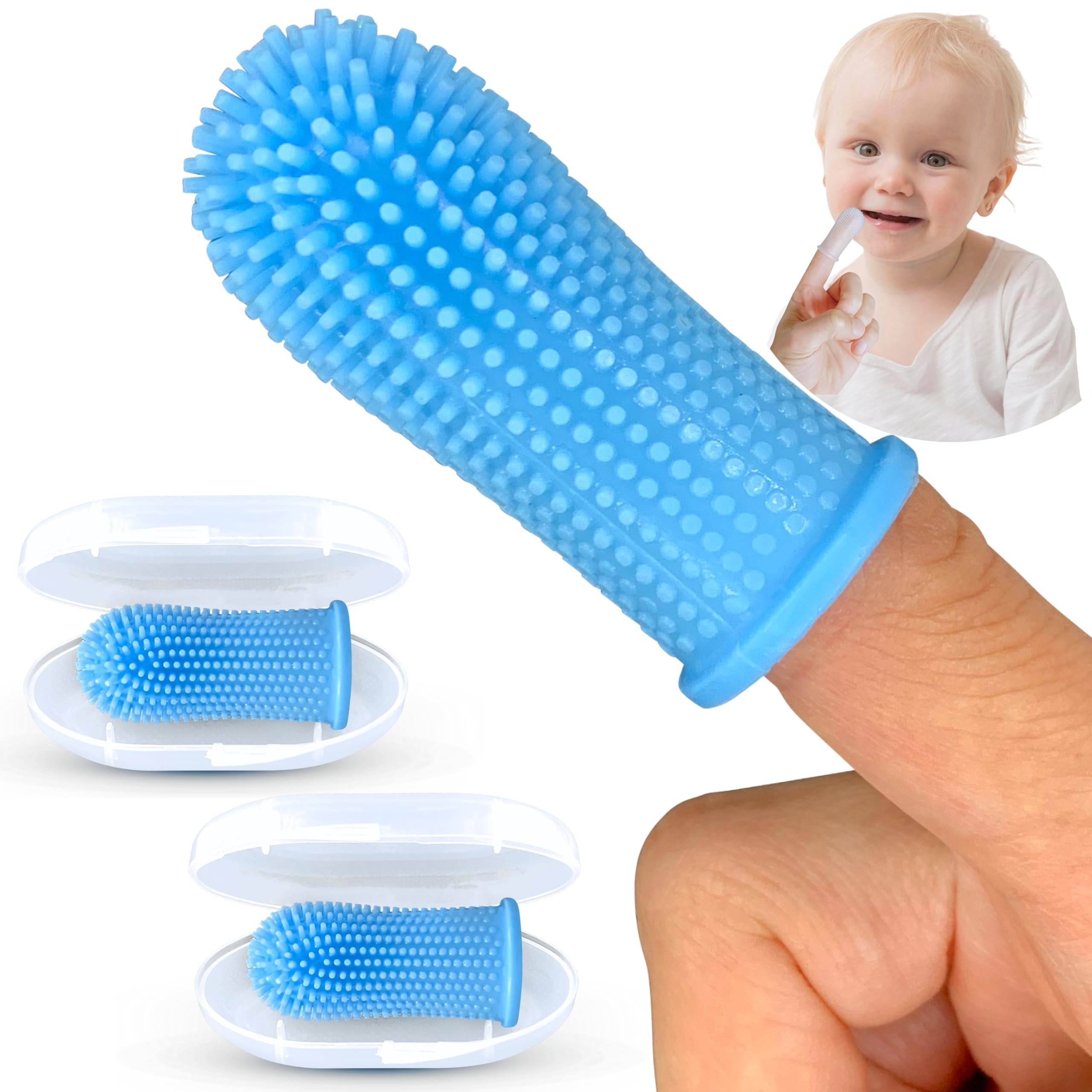 Itsy Bitsy Baby Toothbrush, Pediatrician Recommended, 360 Degree Bristle Silicone Baby Toothbrush 6 to 12 Months, and Toddler Toothbrushes 1-2, Set of 2 - Blue