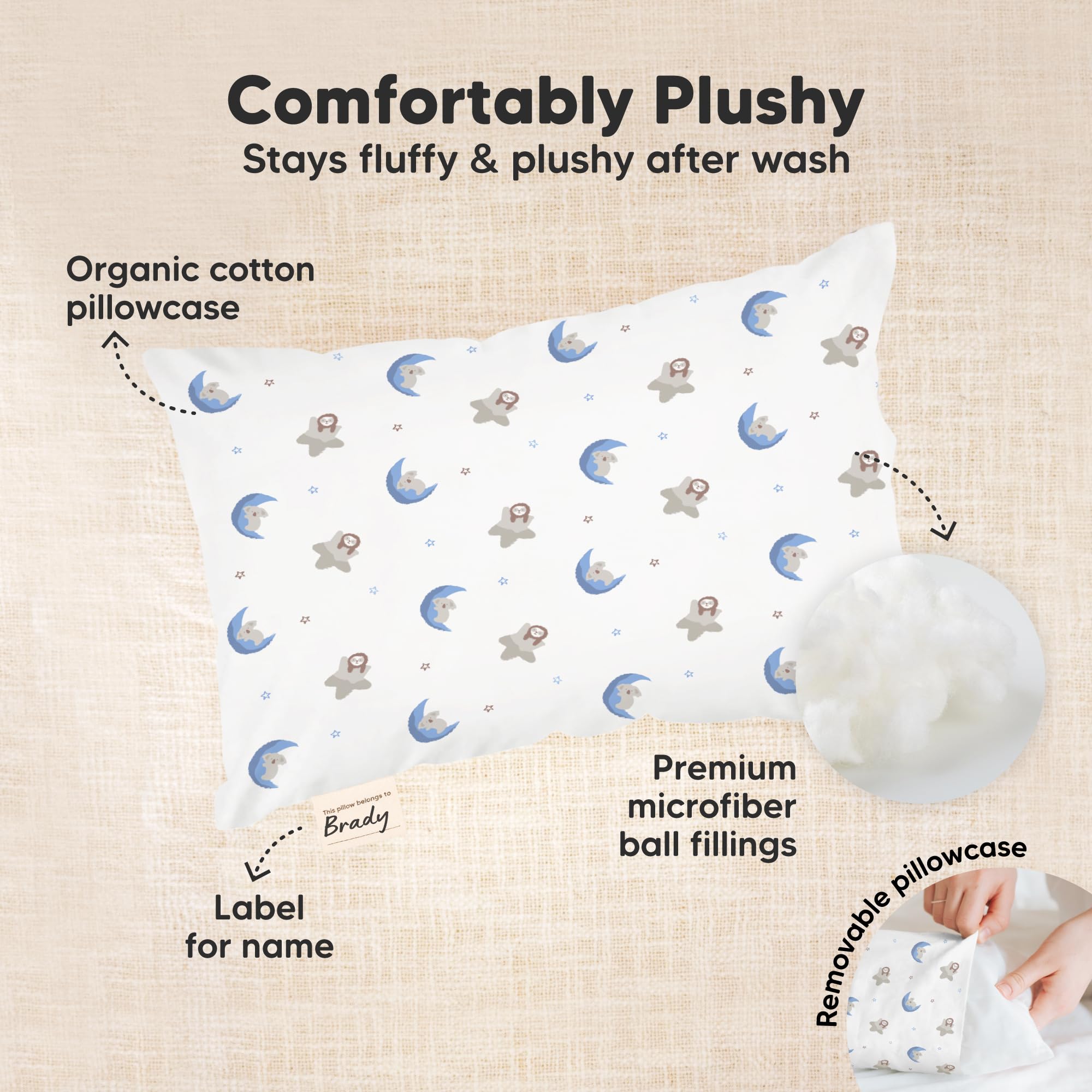 Mini Toddler Pillow with Pillowcase, 9x13 My Dreamy Pillow (Construction)