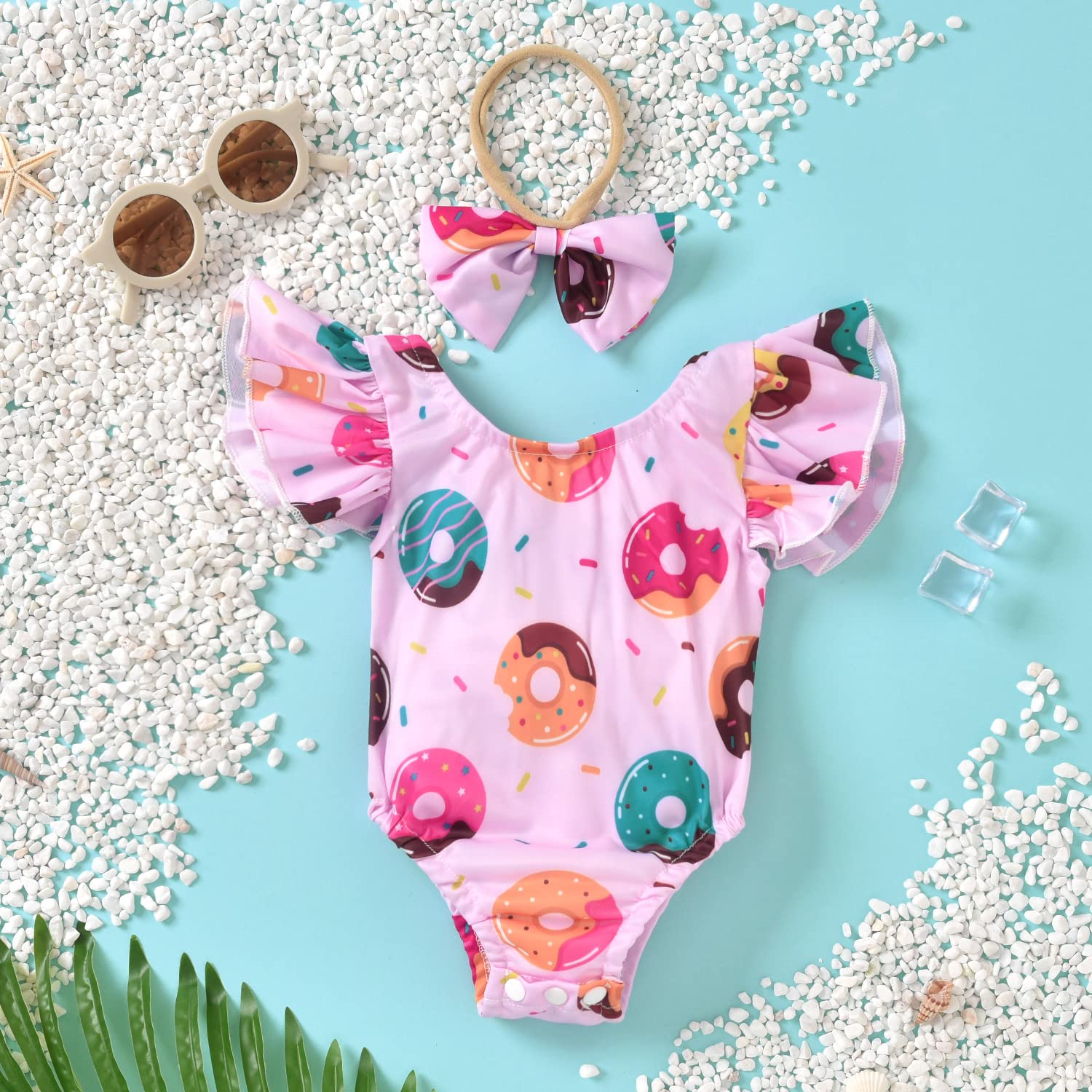 0-6 Months Infant Swimsuit Girl Baby Donut Swimsuit One Piece Ruffles Swimwear Bathing Set 3 Months Pink