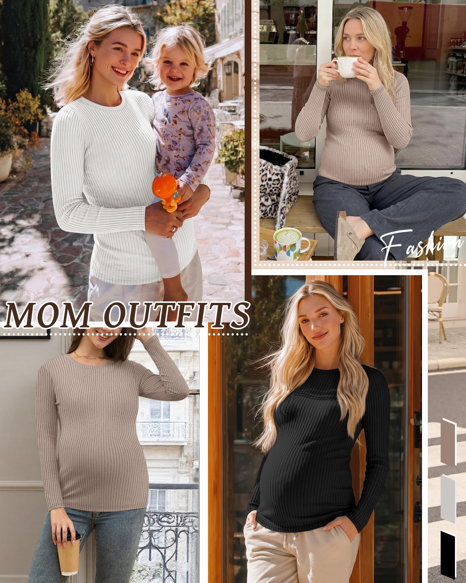 Riyiper 3 Pack Womens Maternity Shirts, 3-Color, Medium
