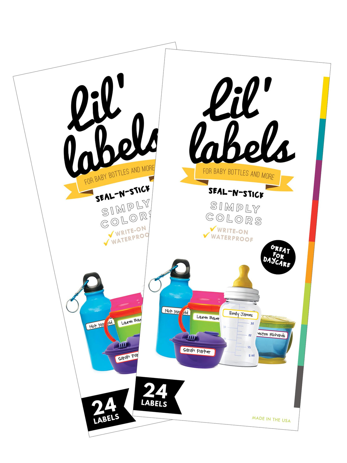 Bottle Labels, Write-On Name, Self-Laminating, Waterproof, Baby Bottle Label for Daycare, Made in The USA (Animal Friends Set of 2)