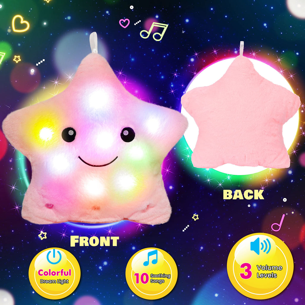 Cuteoy Musical Star Plush Pillow Glowing LED Light-up Stuffed Animal Toys
