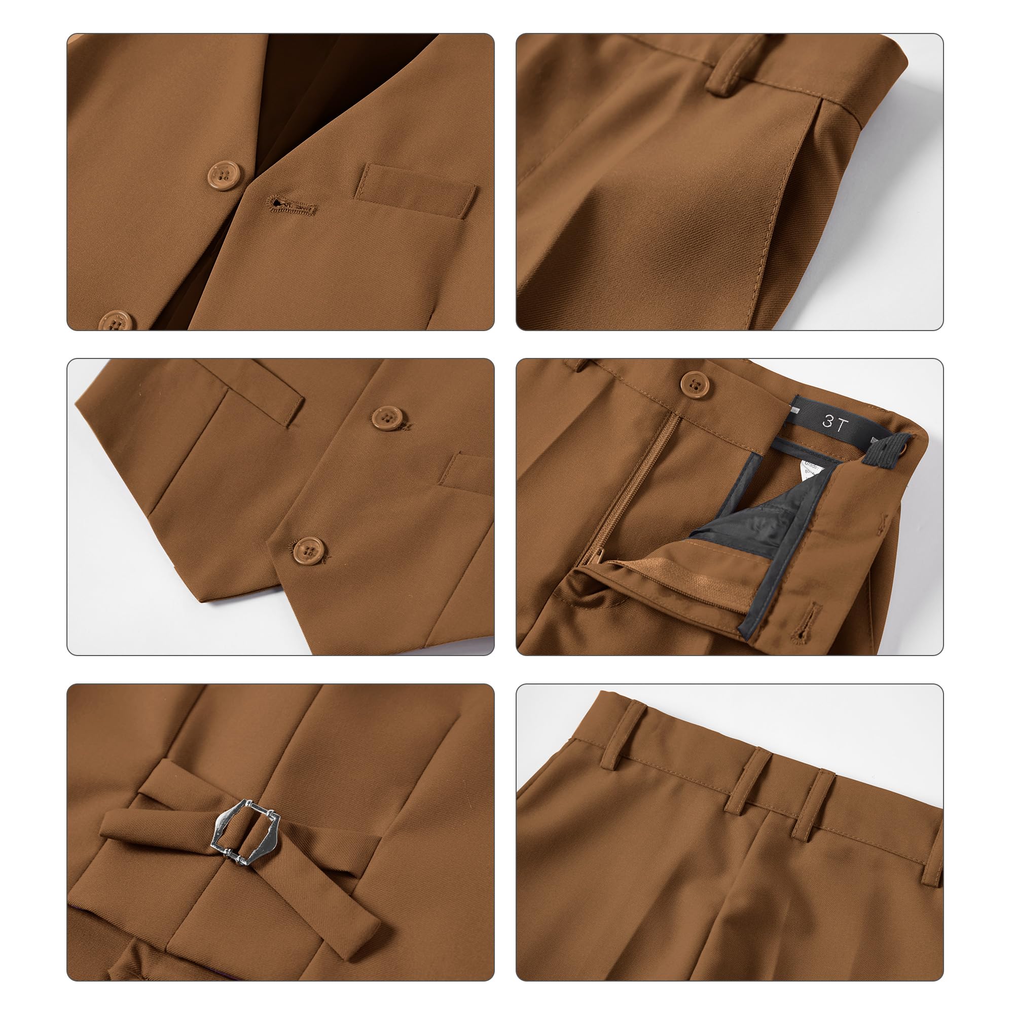 Lycody Boys Suit Vest Set Formal Dress Suits Wedding Outfit, Brown, Size 16