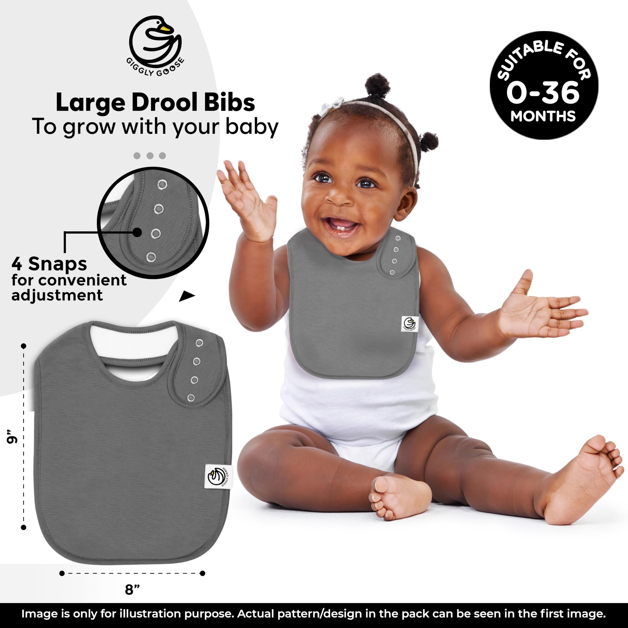 Giggly Goose 3 Pack Drooling Bibs for Babies | Premium & Soft Organic Cotton Teething Bibs with Snaps and Fleece Backing