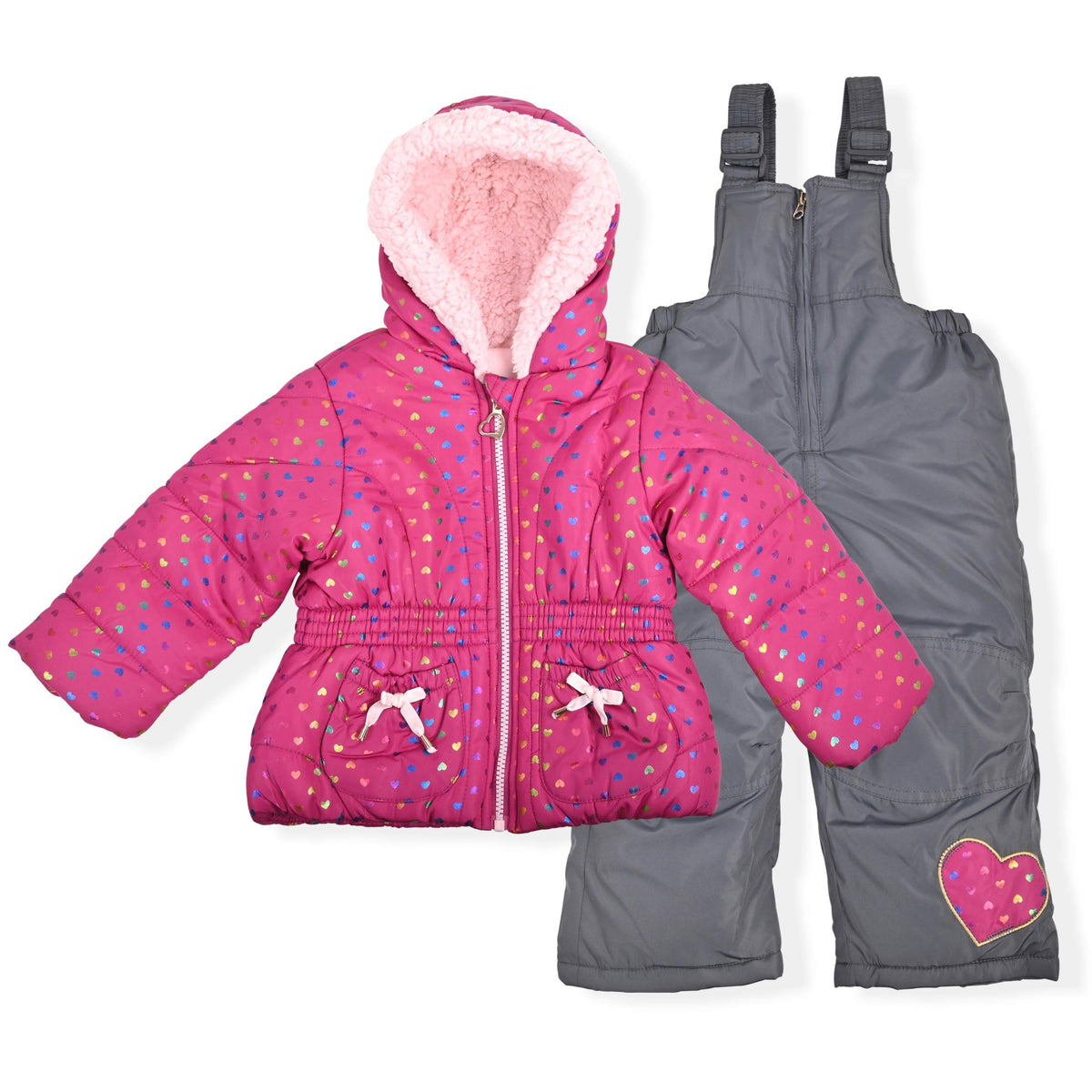 Arctic Quest Girls' Bib Snow Pants and Ski Jacket Water-Resistant Snowsuit For Kids Winter Hooded Jacket, Puffer Blush, 3T