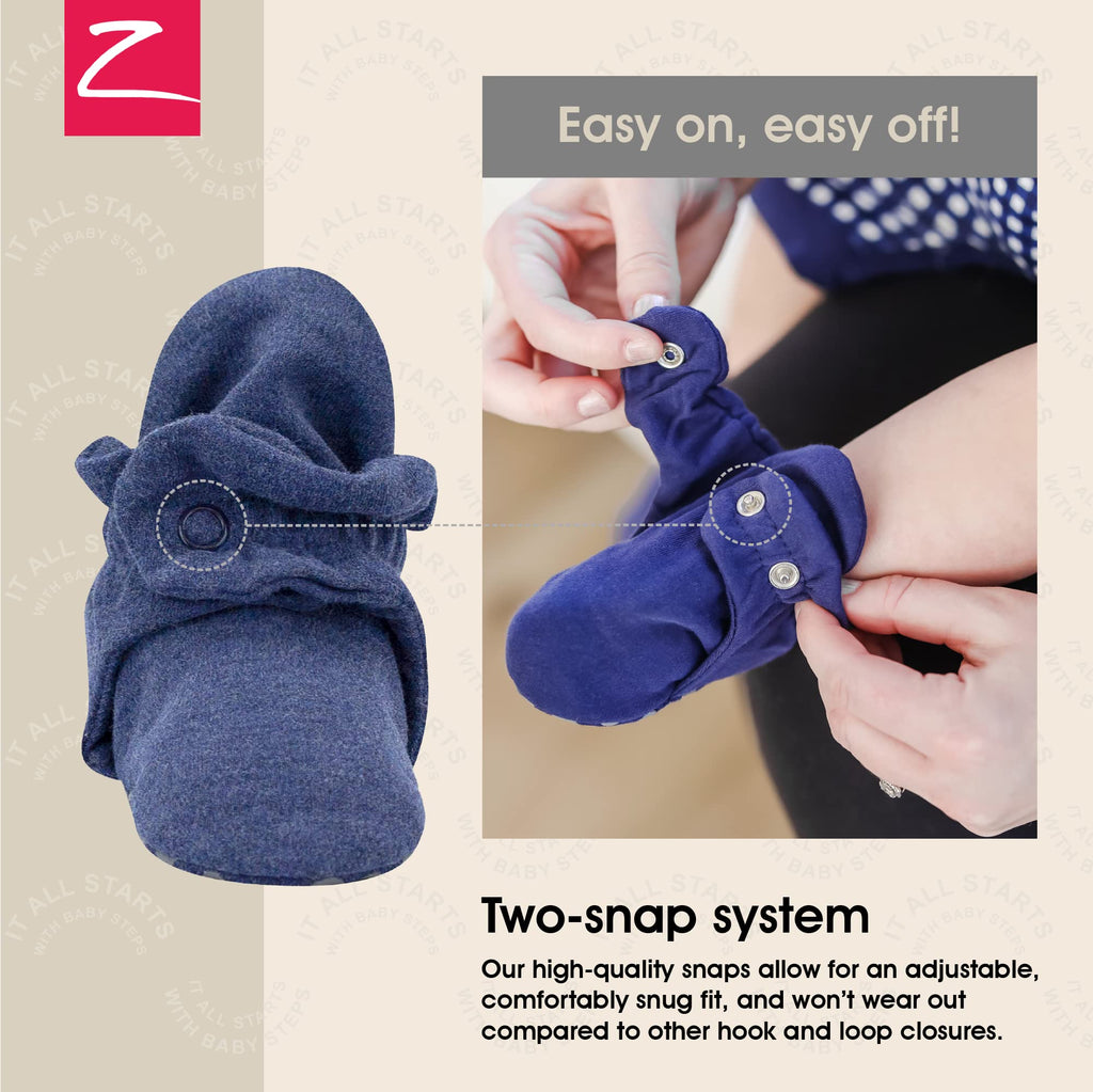 Zutano Unisex Organic Cotton Baby Booties With Gripper Soles, Heather Navy, 12M