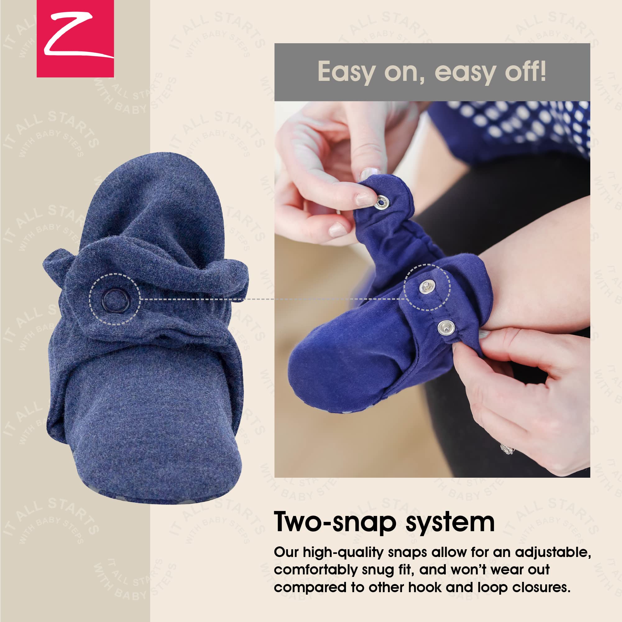 Zutano Unisex Organic Cotton Baby Booties With Gripper Soles, Heather Navy, 6M