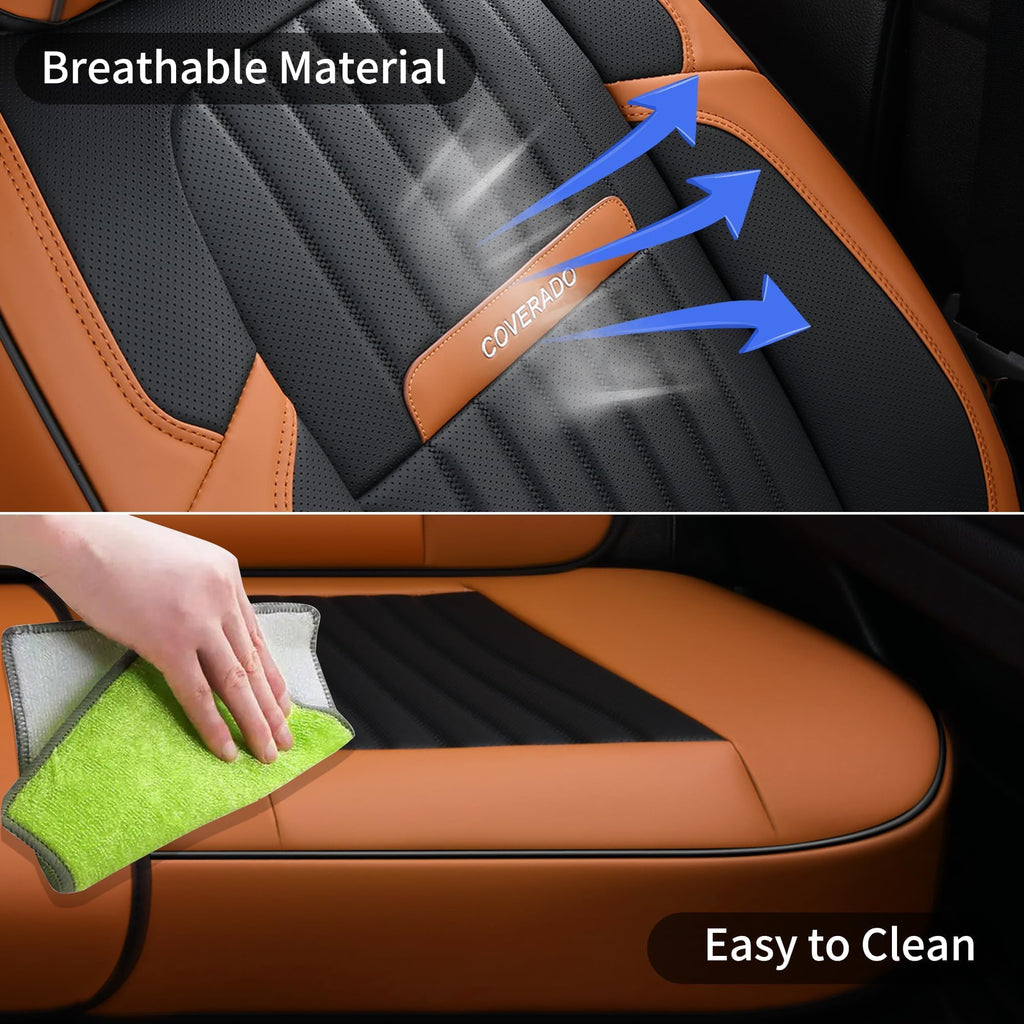 Coverado Car Seat Covers Front, Seat Covers for Cars, Waterproof 2-Pack Car Seat Cushions, Leather Carseat Seat Protectors, Universal Seat Covers Fit for Most Sedans SUV Pick-up Trucks(Brown&Black)