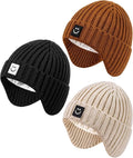 3 Pack Baby Beanie Hats with Earflaps, 2 Size Baby Winter Hat for Infant Toddler Kids, Fleece Lined Knit Hat for Girls Boys