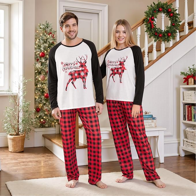 Awoscut Christmas Family Matching Pajamas Christmas Pjs Holiday Nightwear Sleepwear Sets Long Sleeve Pjs