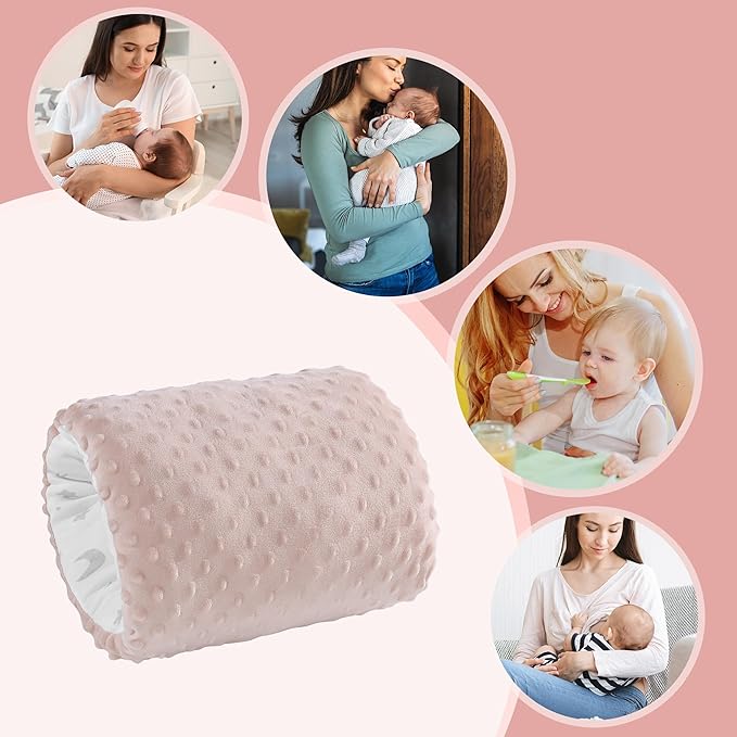 ROYALAY Arm Pillow for Feeding Baby, Soft Cotton Bottle Breast Feeding Pillows for Babies, Double-Sided Available Headrest for Newborn, Pink