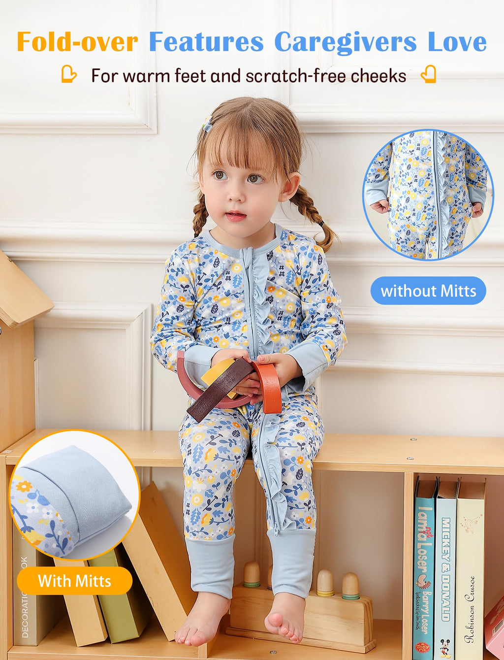 JunNeng Baby Girl Viscose from Bamboo Sleeper Pajamas with Mitten Cuffs 12-18M