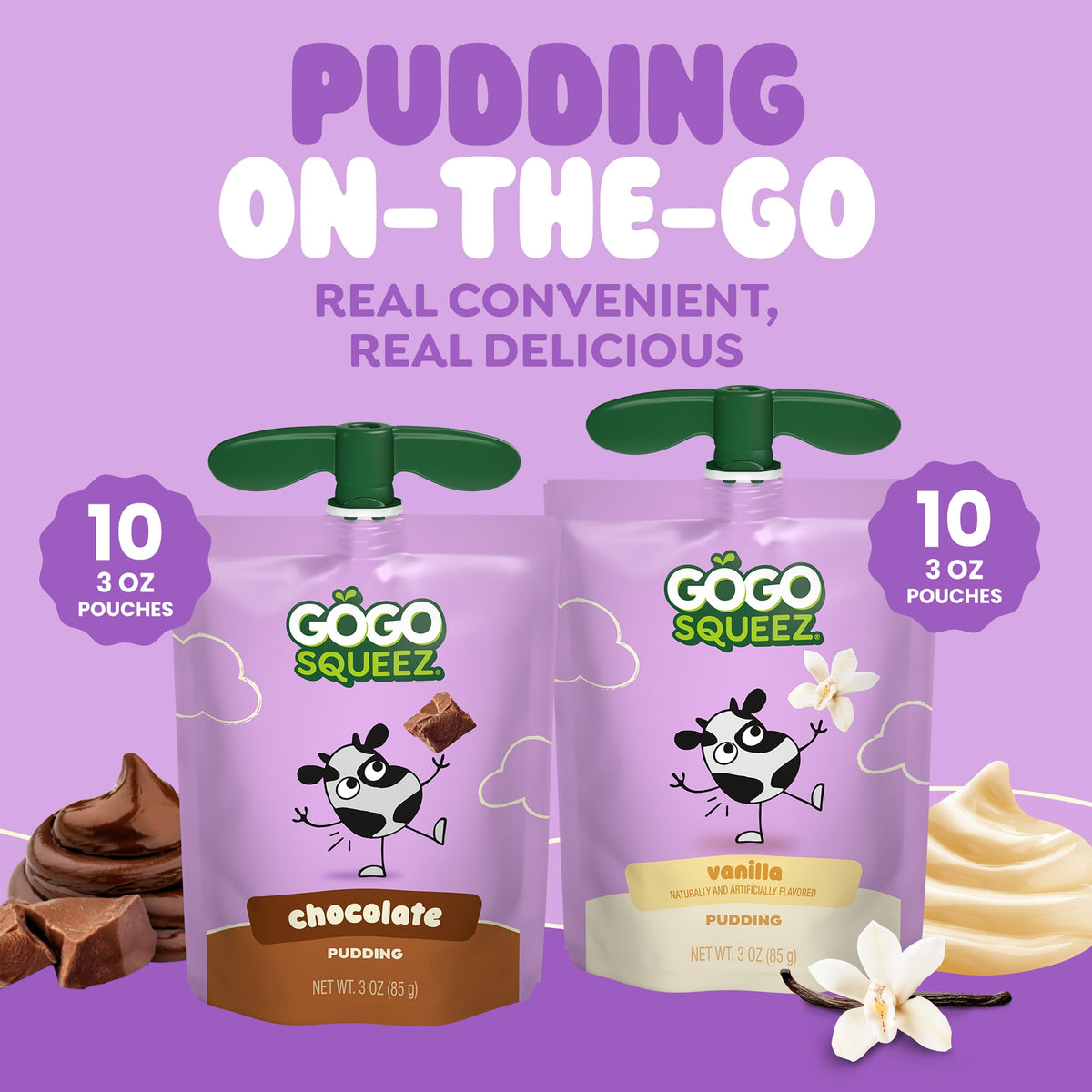 GoGo squeeZ On the Go PuddingZ Variety Pack, 3 oz Pouches, 20 Count