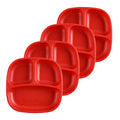 Re-Play Divided Toddler Plates Set of 4 - Deep-Walled 3 Compartment Kids Plates for Picky Eaters - Dishwasher & Microwave Safe - BPA-Free - Made in USA, Red