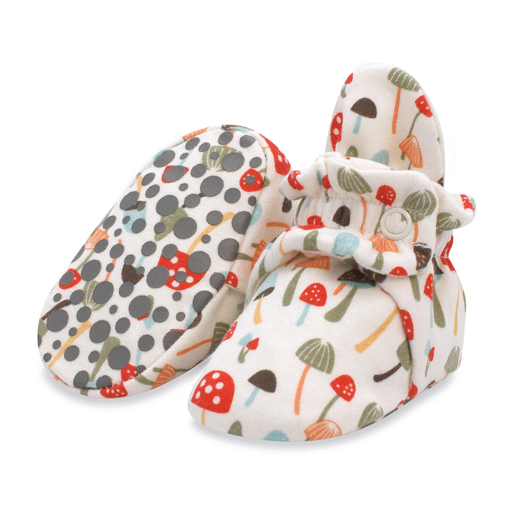 Zutano Organic Cotton Baby Booties With Gripper Soles, Soft Sole Stay-on Baby Shoes, Mushrooms, 18M