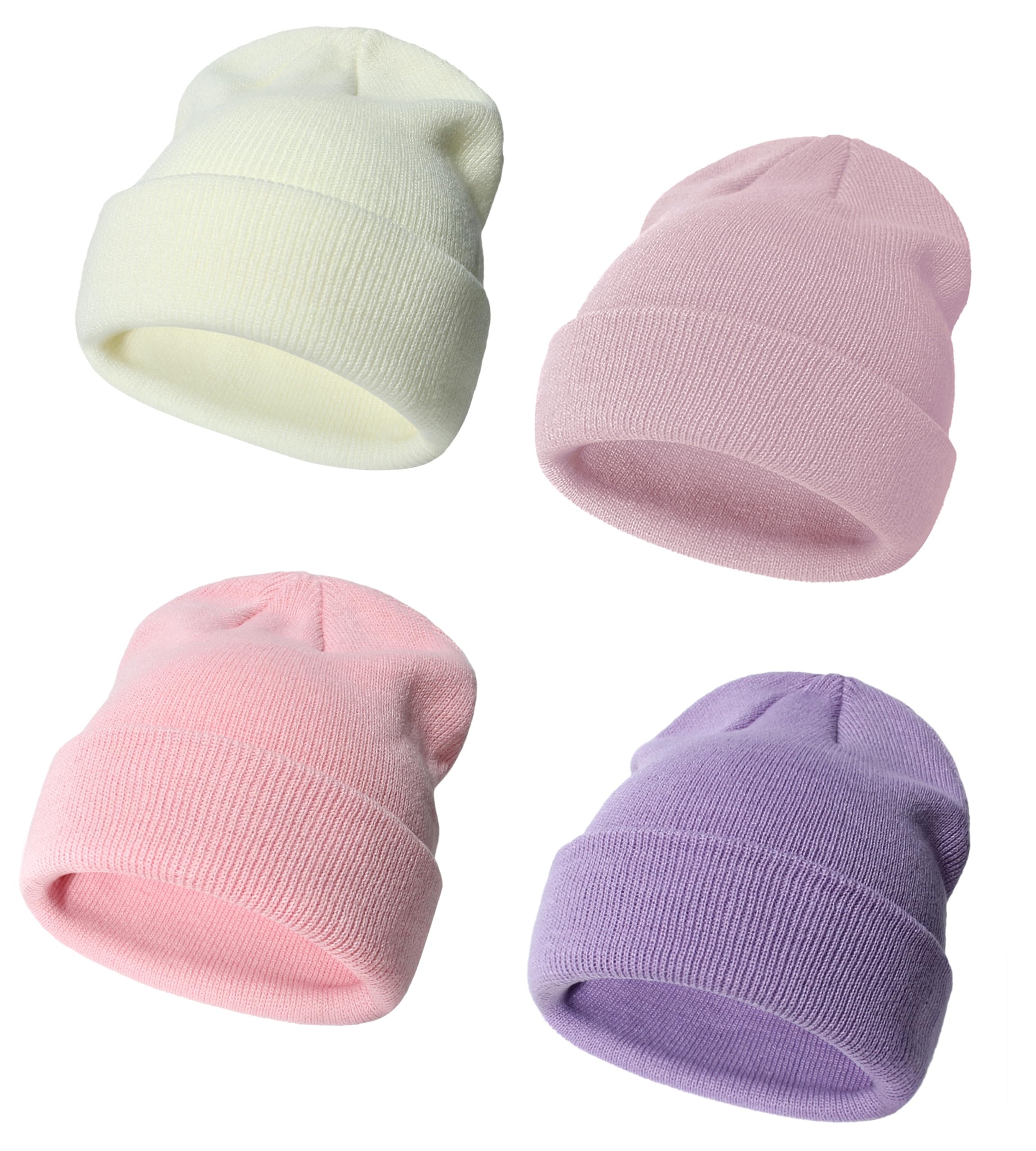 ENBAOHUI Baby Beanie Hat Newborn Winter Warm Knit Hat Kids Soft Beanie Cap Boys Girls Winter Warm Knit Hat White/Pink/Purple/Dustypink M