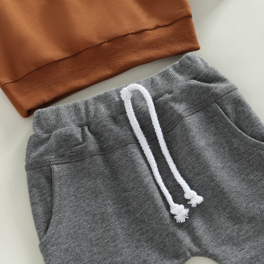 MA&BABY Toddler Baby Boy Clothes Solid Color Sweatshirt Jogger Pants Set