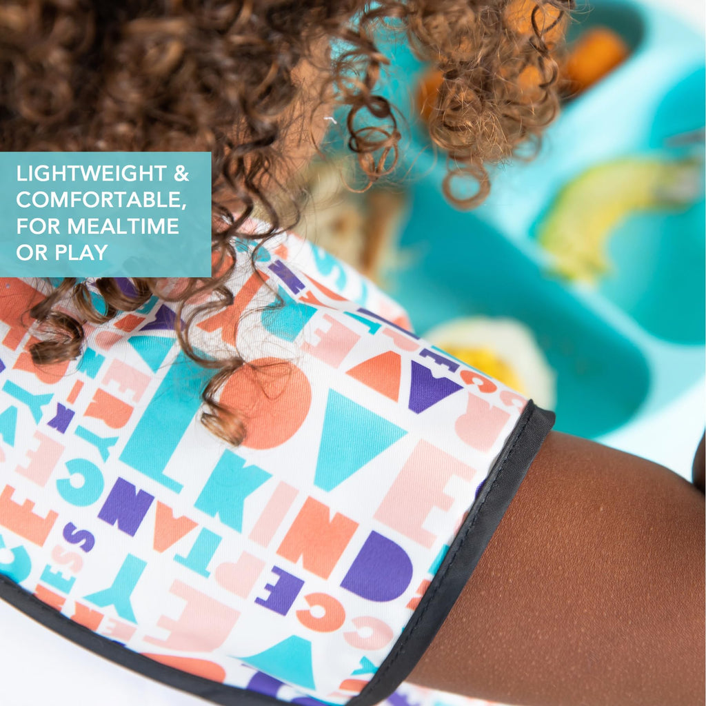 Bumkins Short Sleeve Bib for Girl or Boy, Toddler and Kids for 1-3 Years, Large Size, Essential Must Have for Junior Children, Eating, Mess Saving Soft Fabric Apron for Play, Born This Way Kindness