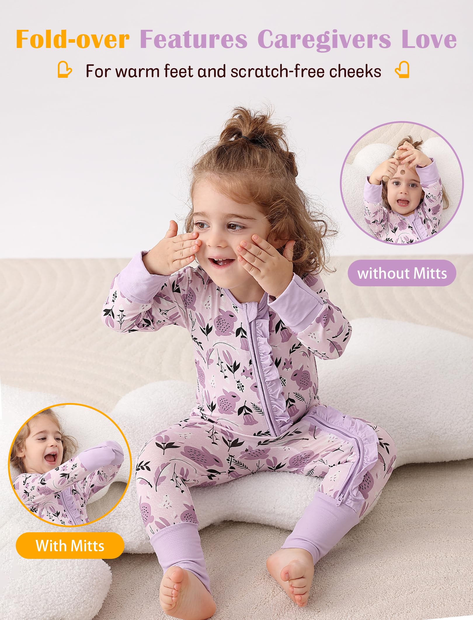 JunNeng Baby Girl Viscose from Bamboo Sleeper Pajamas with Mitten Cuffs 3-6M