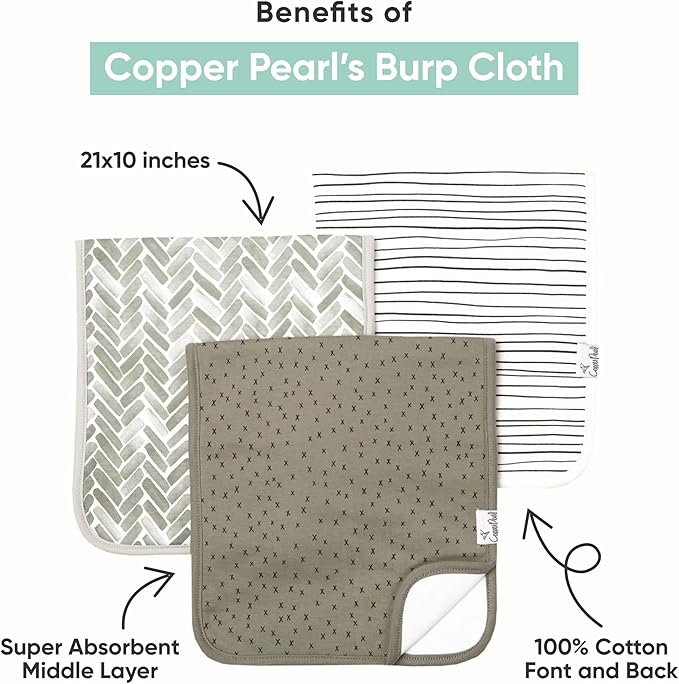 Copper Pearl Baby Burp Cloth Large 21''x10'' Size Premium Absorbent Triple Layer 3-Pack Gift Set Teacher