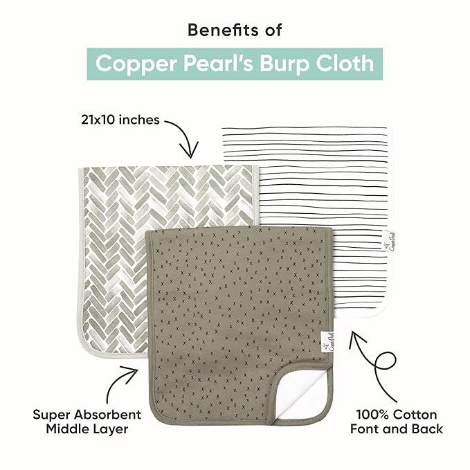 Copper Pearl Baby Burp Cloth Large 21''x10'' Size Premium Absorbent Triple Layer 3-Pack Gift Set “Maui