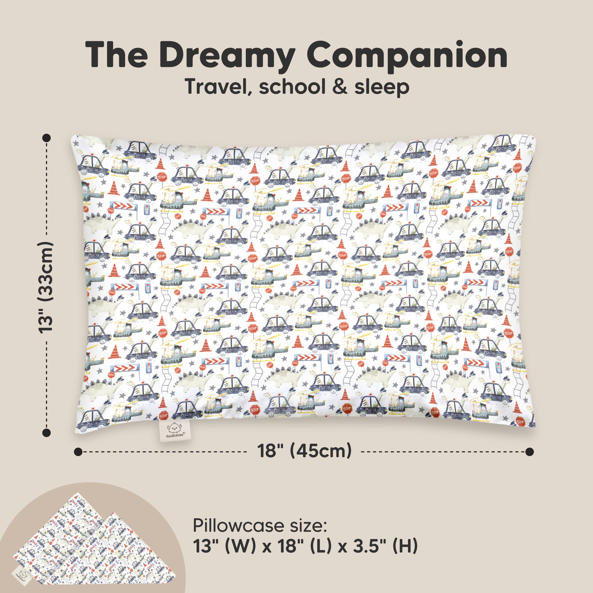 Toddler Pillow with Pillowcase, 13x18 My Little Dreamy Pillow (Dino Patrol)