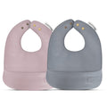 Bleu La La Vegan Leather Easy Clean Baby Bibs with Pocket and Snaps for Infants 0-12 Months (Muave + Grey)