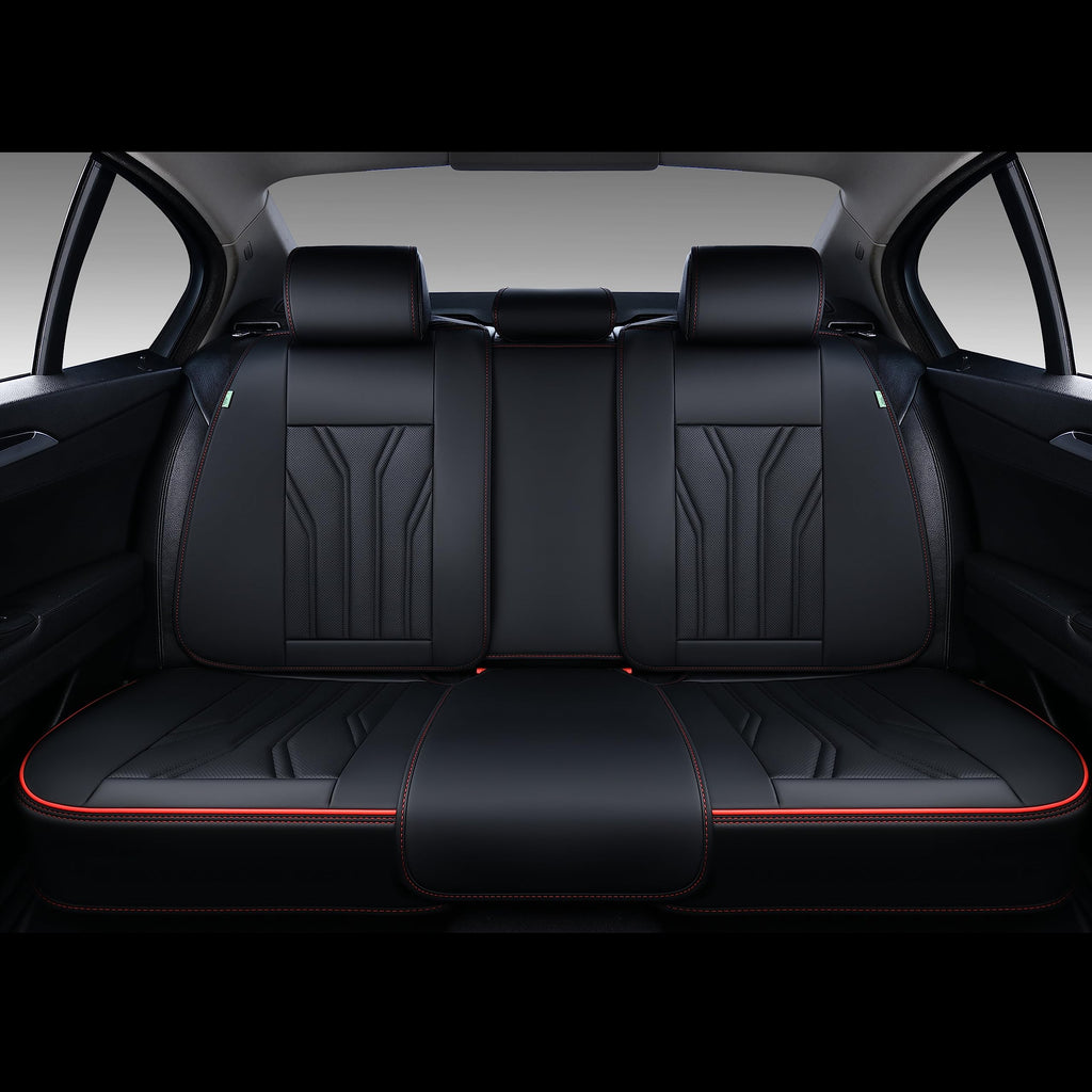 FLORICH Leather Seat Covers, Seat Covers Full Set, Car Seat Protectors 5 Seats, Automotive Seat Covers Fit for Most Cars Trucks SUV-Black&Red Line