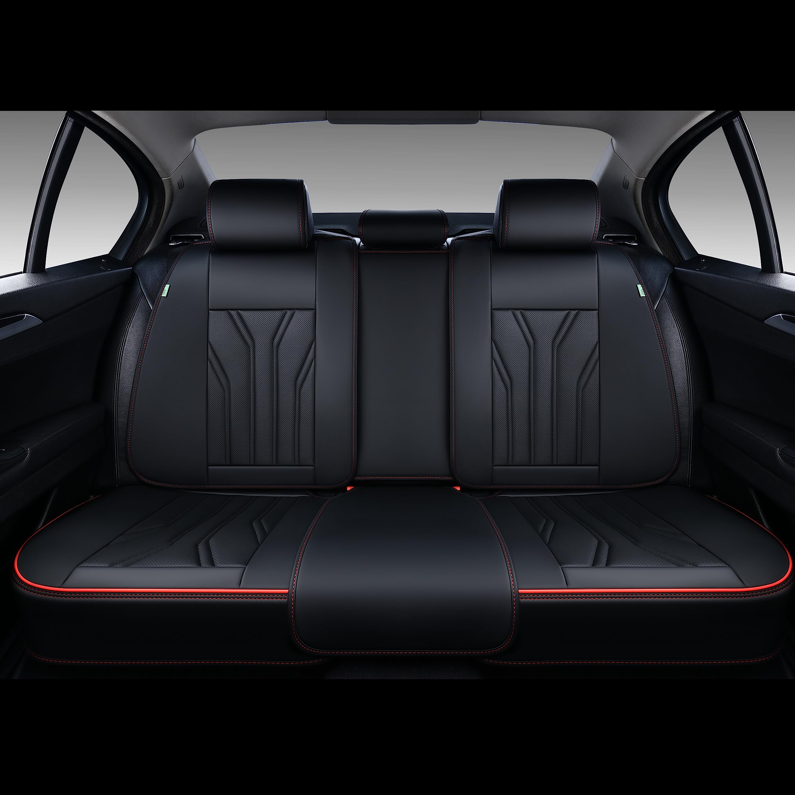FLORICH Leather Seat Covers, Seat Covers Full Set, Car Seat Protectors 5 Seats, Automotive Seat Covers Fit for Most Cars Trucks SUV-Black&Red Line