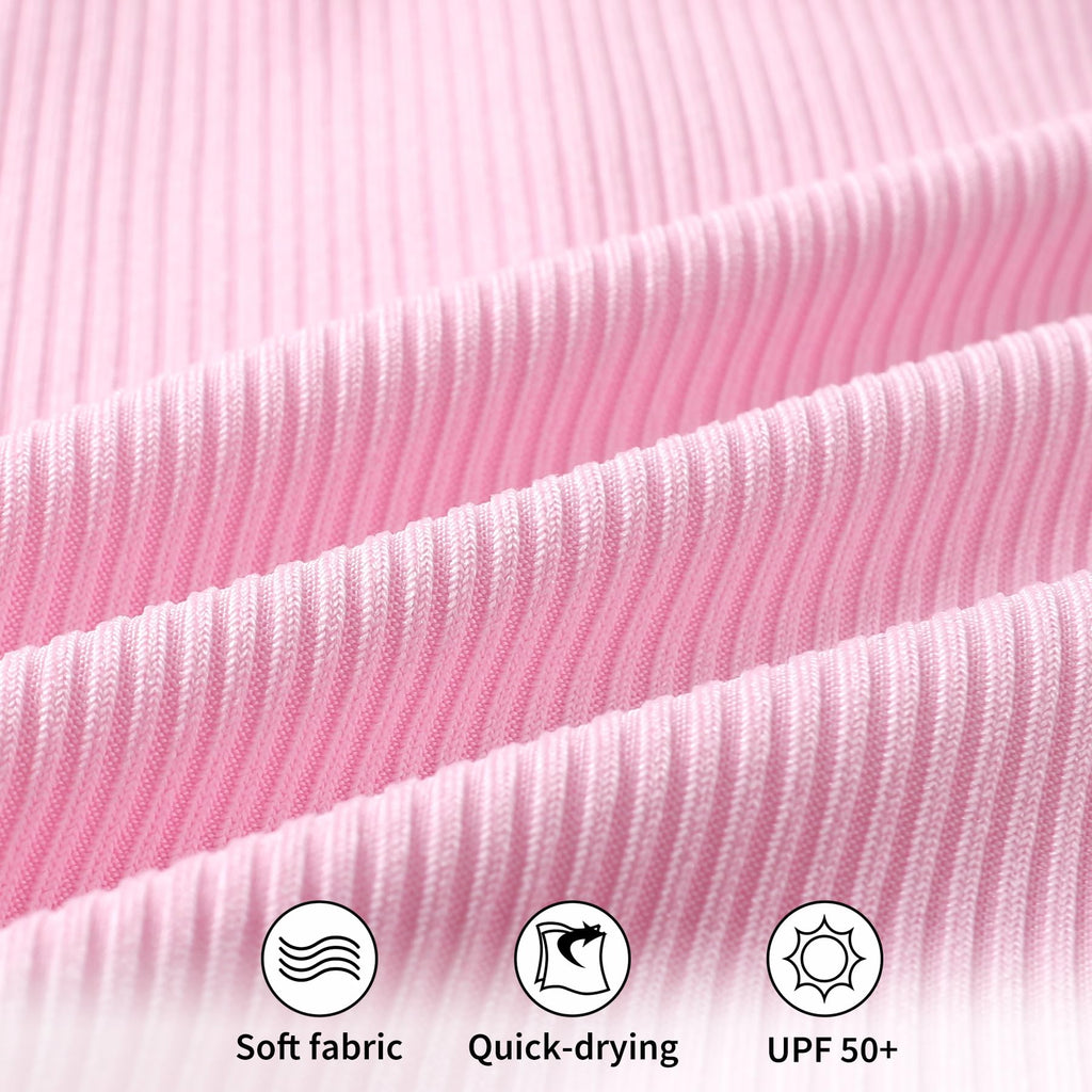 YOUNGER TREE Infant Baby Girls Swimsuit Long Sleeve One Piece Swimsuit Solid Color Bathing Suit with Hat, UPF 50+ (Pink, 18-24 Months)