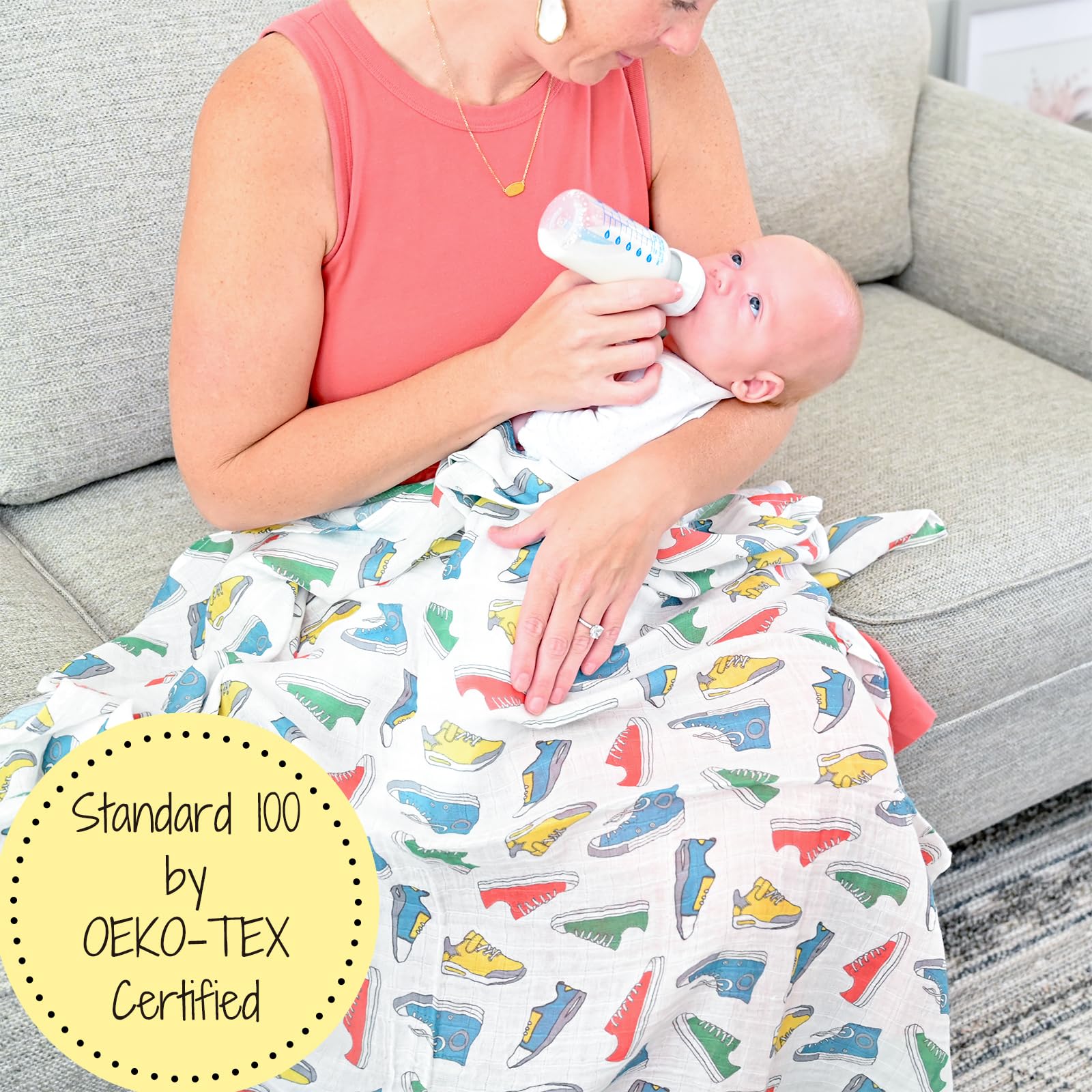 LollyBanks Muslin Swaddle Blankets, 100% Organic Cotton Baby Swaddle