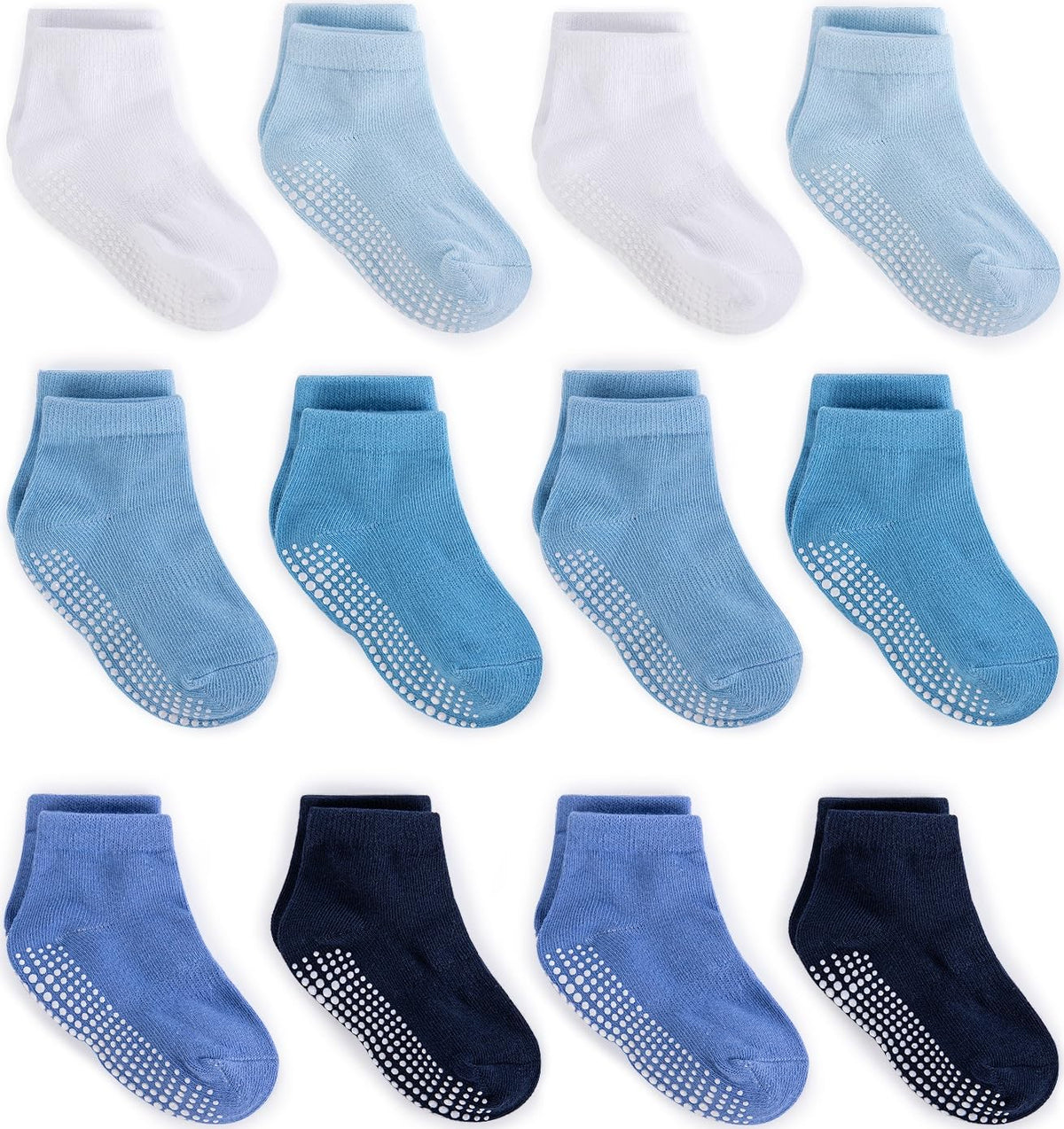 ZAPLES Baby Boys Non Slip Grip Ankle Socks with Non Skid Soles for Infants Toddlers Kids, 12 Pairs, Stripes Assort, 8-10 Years