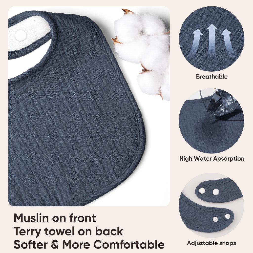 Bearmoss Baby Bibs for Drooling and Teething 100% Cotton Muslin Bibs