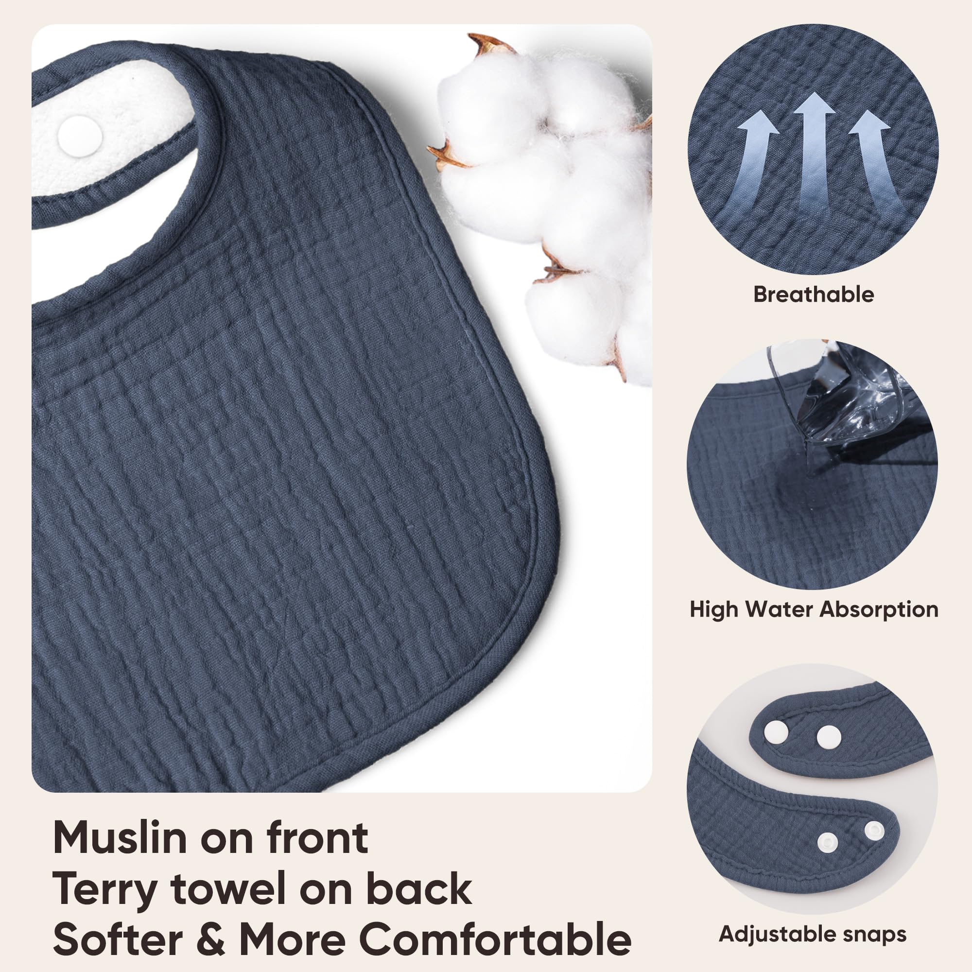 Bearmoss Baby Bibs for Drooling and Teething 100% Cotton Muslin Bibs