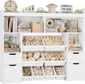 HORSTORS 55" W Toy Storage Organizer with Drawers, Large Kids Toy Storage Box with Removable Bins, Tall Kids Bookshelf and Bookcase for Boys and Girls, Modern Toy Chest for Playroom, Classroom, White