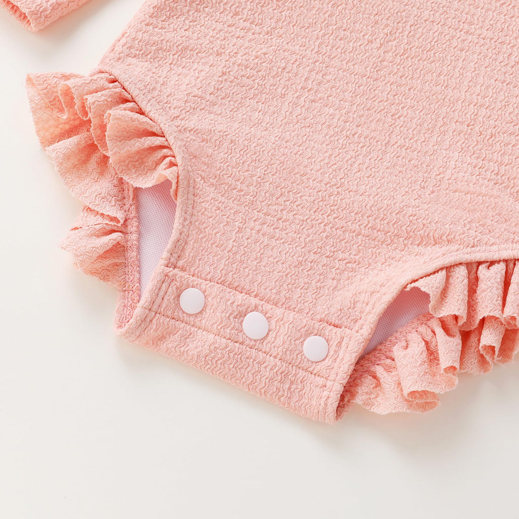 YOUNGER TREE Infant Baby Girls Long Sleeve Swimsuit One Piece Swimsuit Solid Color Bathing Suit with Hat, UPF 50+（Shallow Pink, 18-24 Months）