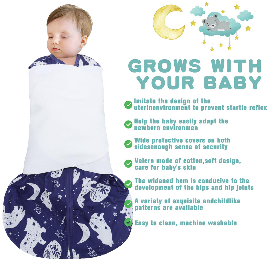 BSTOPPT Newborn Sleep Sack Baby Swaddle,3-Way Adjustable Wearable Blanket,100% Rayon Cotton Swaddling Sleeping Bag，TOG 0.5 (Fox & Dinosaurs, 6-12 Months)