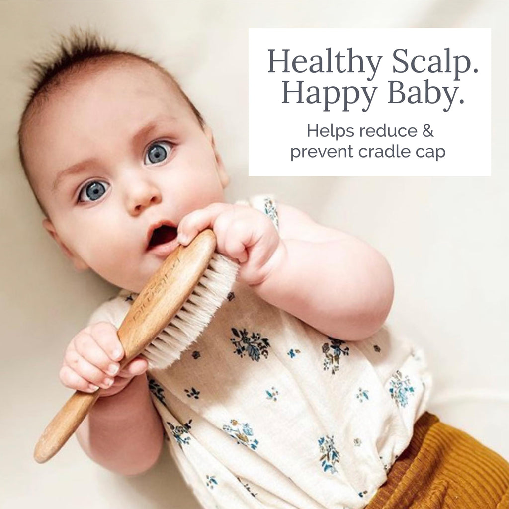 Natemia Wooden Baby Hair Brush & Comb Set - Natural Goat Hair Bristles & Soft Bristle Brush - Gentle Scalp Massage & Cradle Cap Comb - For Newborns & Toddlers, Baby Grooming Kit