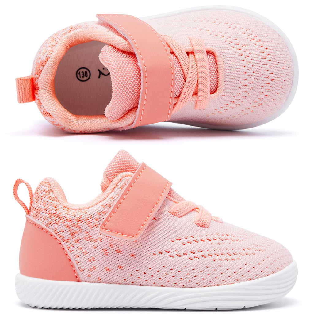MORENDL Toddler Sneakers Baby Boys & Girls Barefoot Shoes Lightweight Breathable Walking Running Tennis Athletic Sport Shoes Light Coral 6-9 Months Size 4