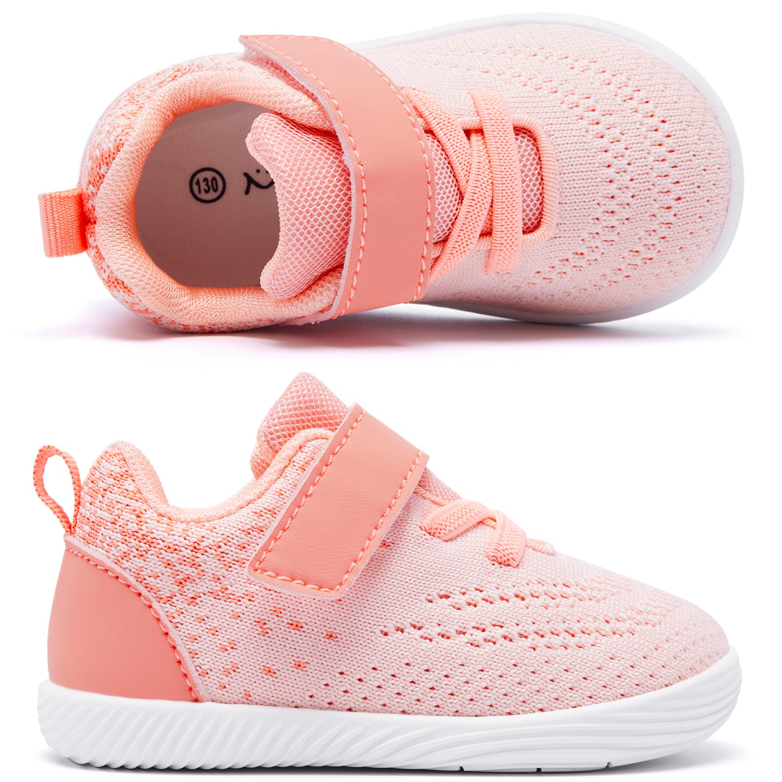 MORENDL Toddler Sneakers Baby Boys & Girls Barefoot Shoes Lightweight Breathable Walking Running Tennis Athletic Sport Shoes Light Coral 6-9 Months Size 4