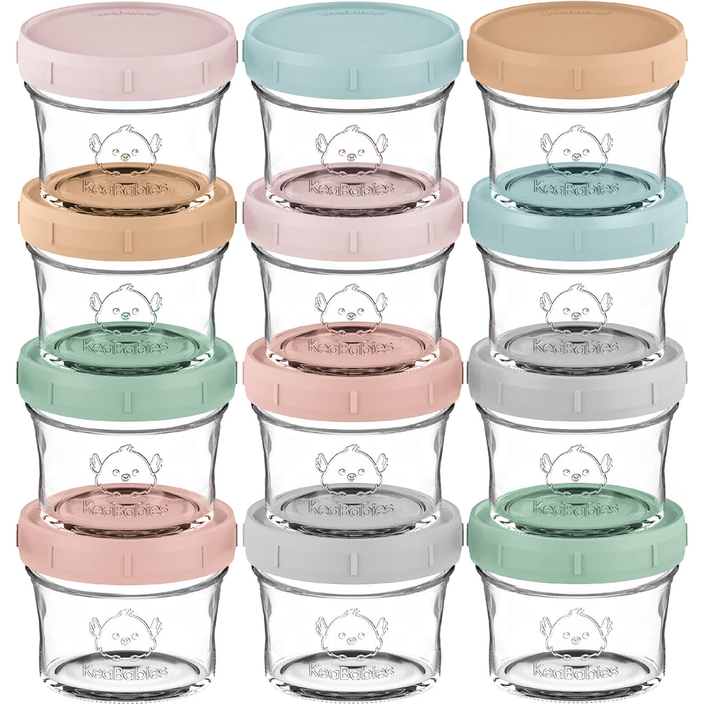12pk 4oz Glass Baby Food Containers with Lids, Leak-Proof (Musk Dusk)