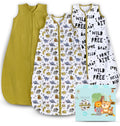 Cute Castle Baby Sleep Sack 18-24 Months - Lightweight 100% Cotton 2-Way Zipper TOG 0.5 Infant Wearable Blanket, Newborn Essentials Toddler Sleep Clothes, 3 Pack(Honey, Dinosaurs, Letters)