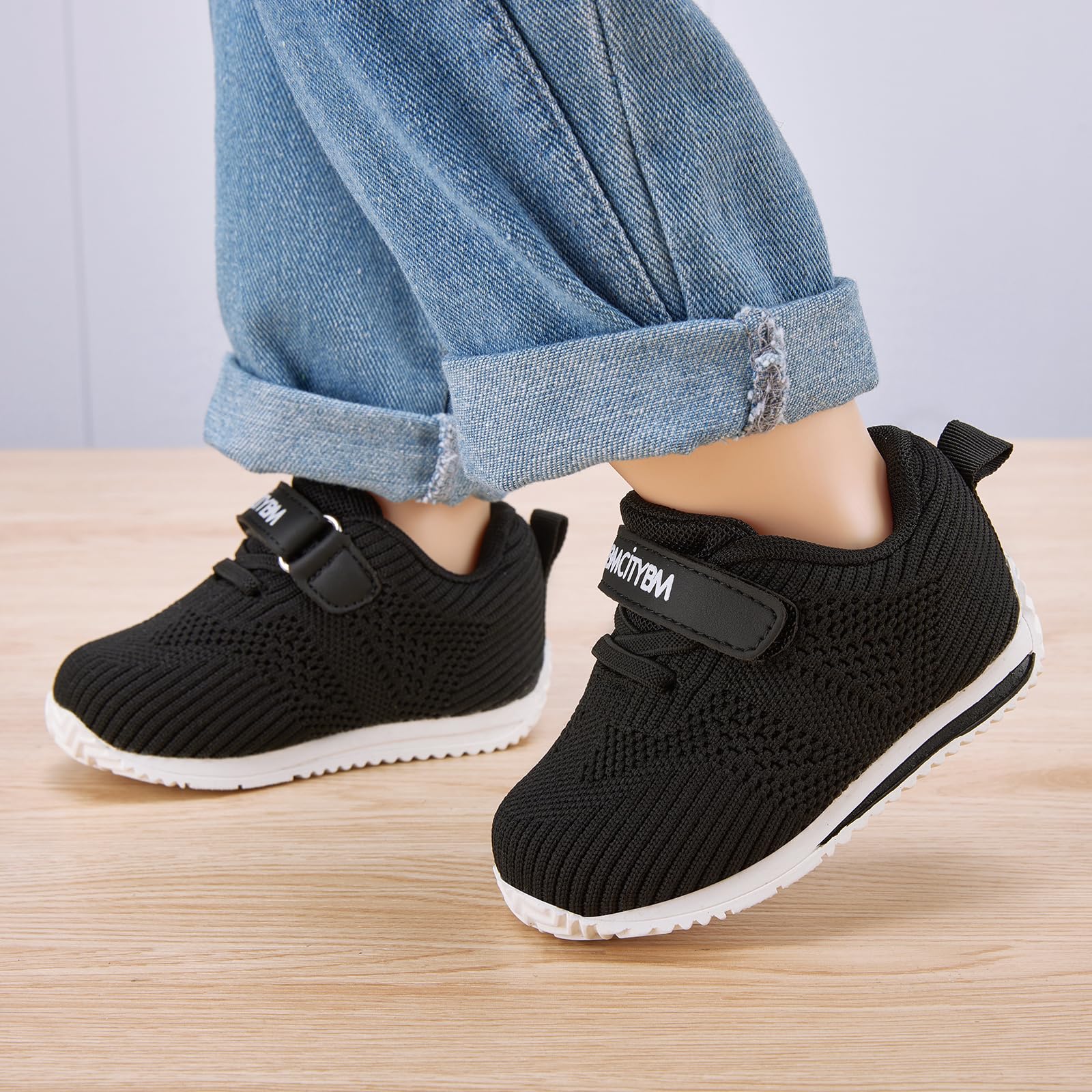 BMCiTYBM Baby Boy Girl Walking Shoes Infant Sneaker Black Size 6-12 Months