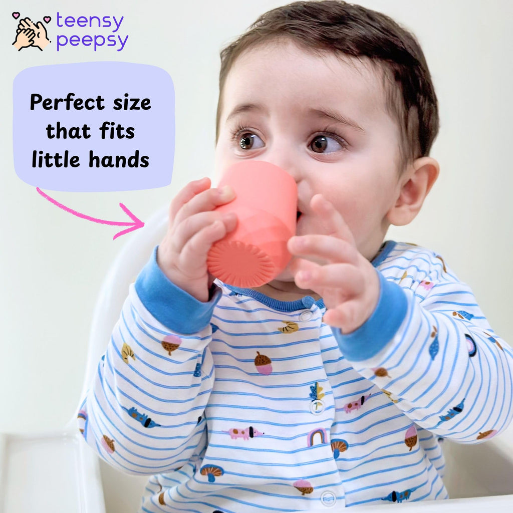 teensy peepsy Silicone Training Cups for Babies 4 Months+ | 2 pack Tiny Transition Cup for Baby Girl Gift, Baby Water Cup for 6-12 Months, Toddler Open Cups 2oz, Baby Essentials for BLW (Lilac Blush)