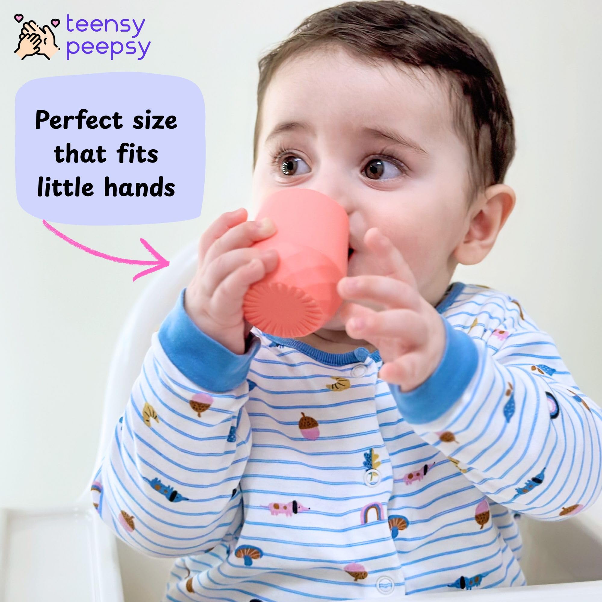teensy peepsy Silicone Training Cups for Babies 4 Months+ | 2 pack Tiny Transition Cup for Baby Girl Gift, Baby Water Cup for 6-12 Months, Toddler Open Cups 2oz, Baby Essentials for BLW (Lilac Blush)
