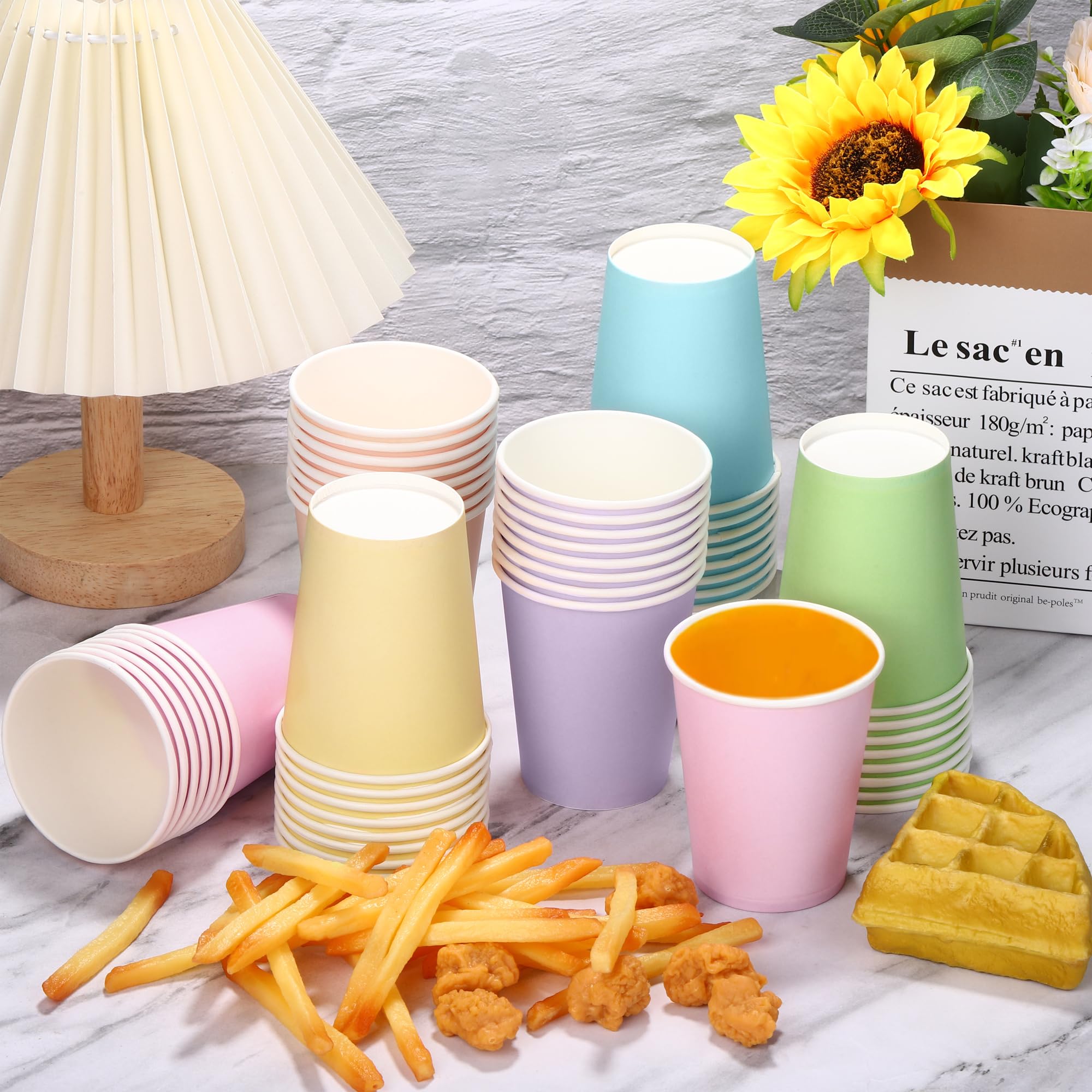 URATOT 120 Pieces 9 Ounce Disposable Paper Cups Pastel Rainbow Party Cups Drinking Cups for Party, DIY and Holiday, 6 Colors