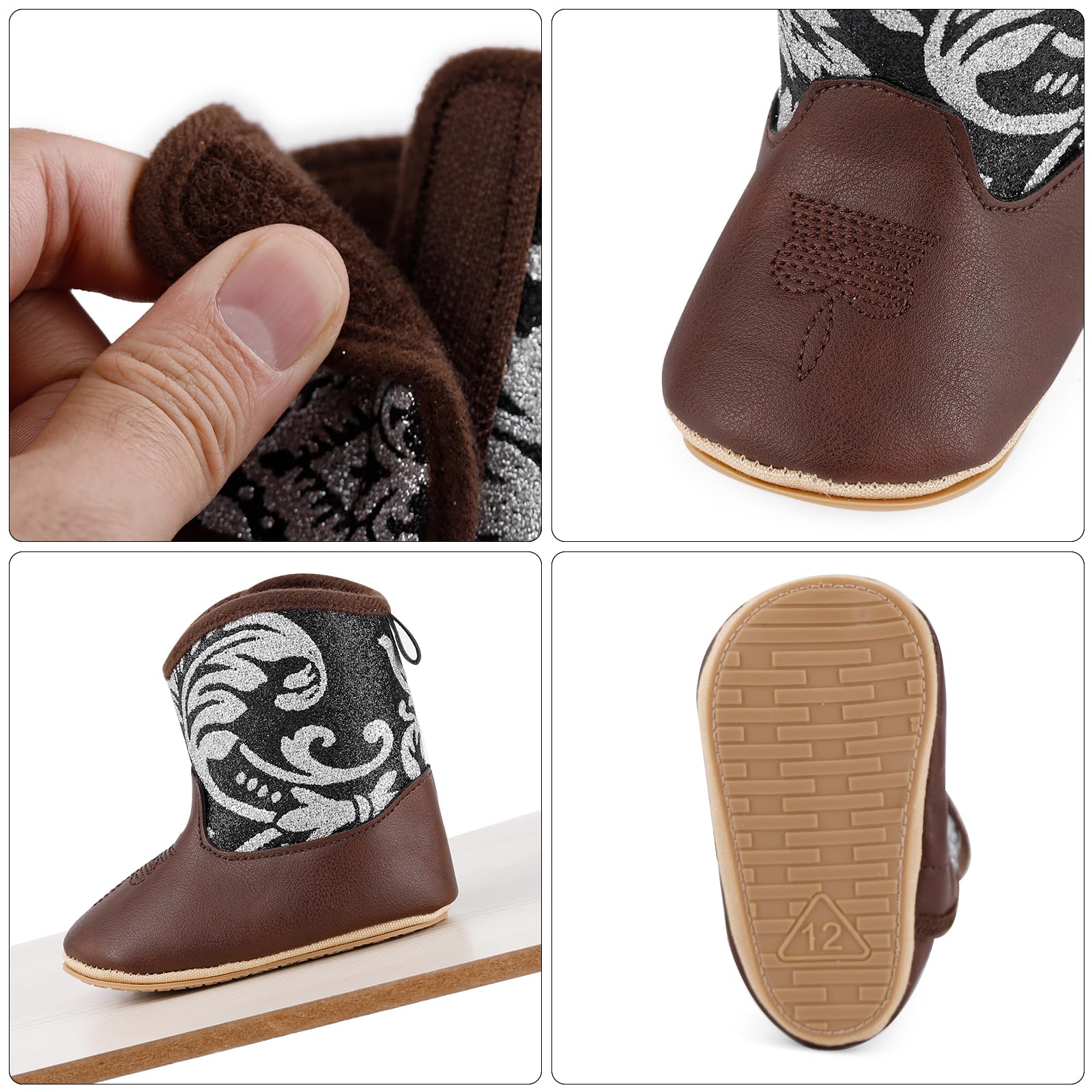 MK MATT KEELY Leather Western Boots Cowboy Bootie Soft Sole Non-Slip Crib Shoes for Baby Infant Toddler Girls Boys Newborn