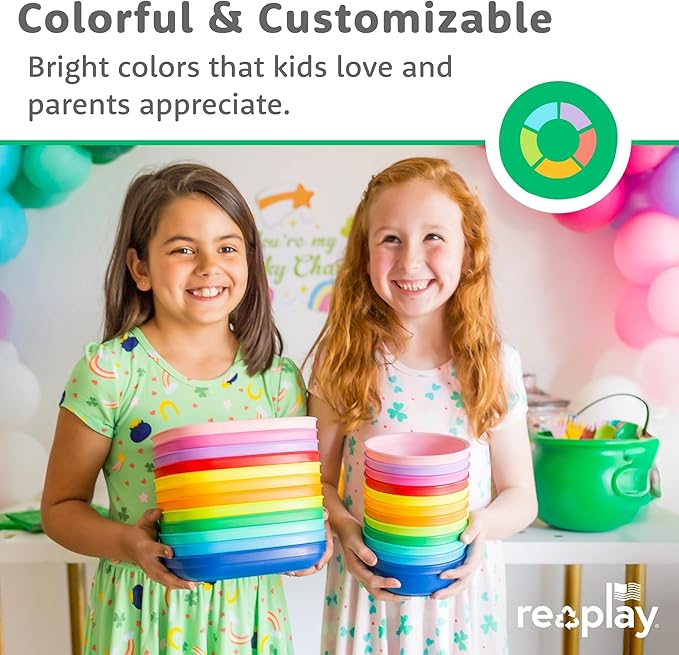 Re-Play 12 oz. Toddler Bowls Set of 4 - Kids Deep-Walled, Durable & Reusable Snack and Meal Bowls, Dishwasher & Microwave Safe, BPA-Free, Made in USA from Recycled Plastic, Grinchmas