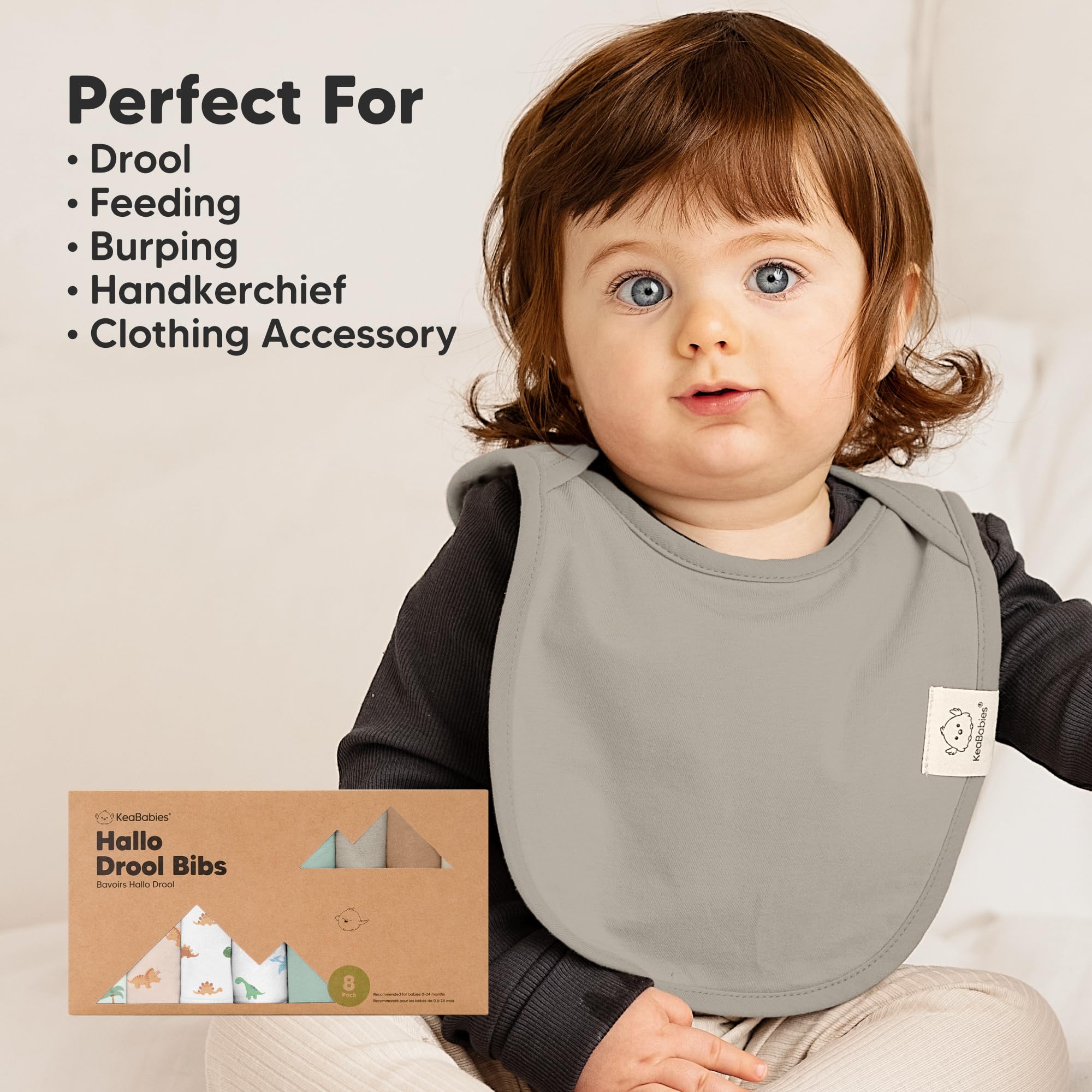 KeaBabies 8-Pack Bibs for Baby Girls, Boys, Pullover Baby Bibs (Roarsome)